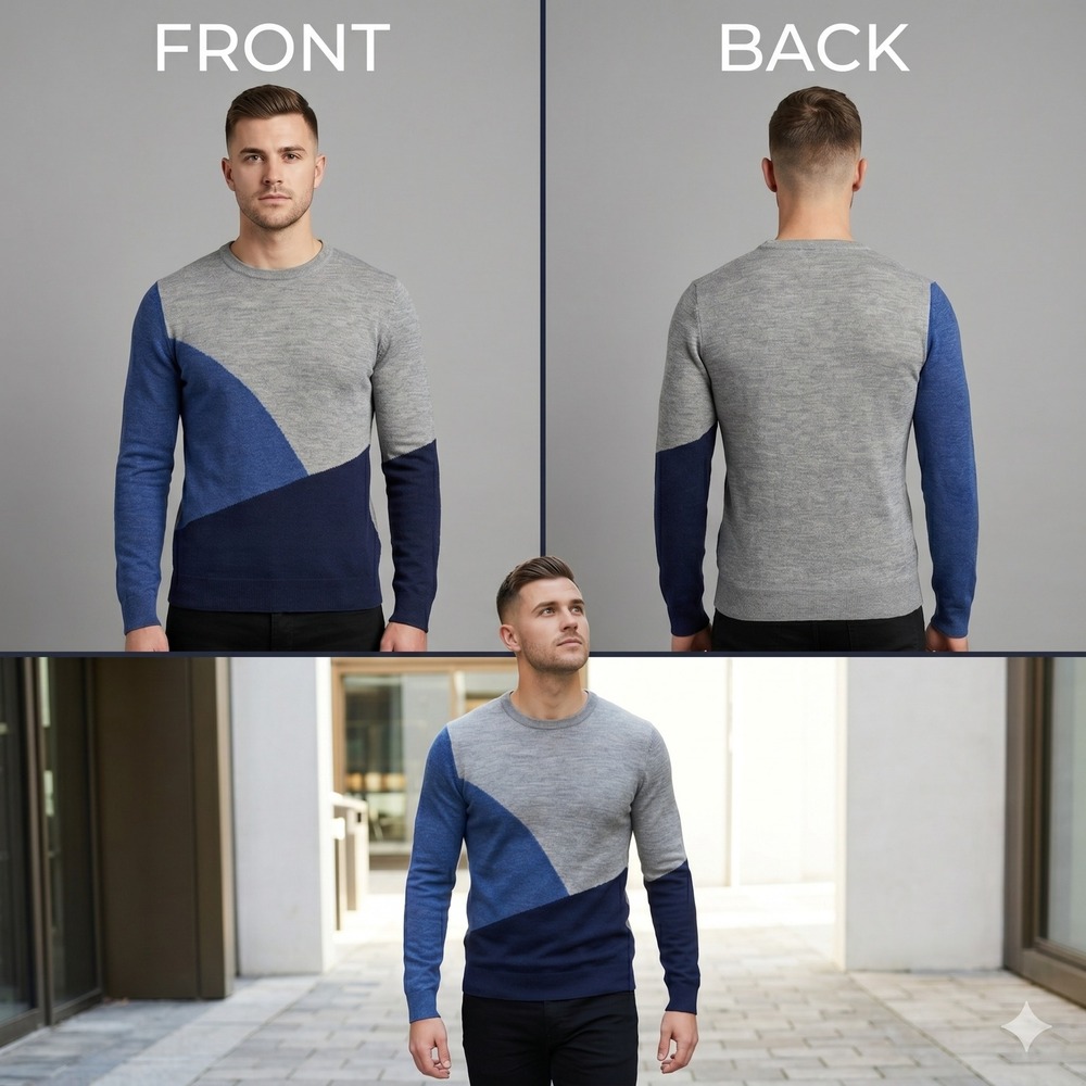 Armani Exchange Mens Colorblock Wool Blend Crewneck Sweater Grey Blue XS 6YZM2R - Picture 3 of 16